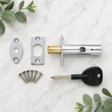 Door Rack Bolt Mortice Security Lock with Star Key – Chrome or Brass Concealed Bolt for Wooden Doors, French Doors & Cupboards