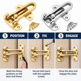 Security Door Guard, Restrictor, Lock Catch, Chrome, Brass, Entrance Hardware.