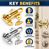 Security Door Guard, Restrictor, Lock Catch, Chrome, Brass, Entrance Hardware.