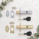 Door Rack Bolt Mortice Security Lock with Star Key – Chrome or Brass Concealed Bolt for Wooden Doors, French Doors & Cupboards