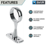 Wardrobe Pole Hanging Rail Fittings – Chrome Clothes Rail Supports for 19mm & 25mm Round Tube – Heavy Duty Wardrobe Pole Brackets