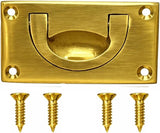 Brass Flush Door Pull Handle 70mm – Vintage Polished Brass Drop Pull Handle with Screws for Cabinet, Cupboard, Wardrobe & Window