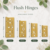 Flush Hinges for Cabinet Doors, Cupboards & Toy Boxes – Silver, Gold, Black or Antique Bronze Furniture Hinges – Various Sizes