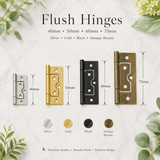 Flush Hinges for Cabinet Doors, Cupboards & Toy Boxes – Silver, Gold, Black or Antique Bronze Furniture Hinges – Various Sizes