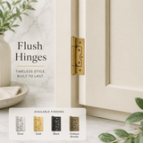 Flush Hinges for Cabinet Doors, Cupboards & Toy Boxes – Silver, Gold, Black or Antique Bronze Furniture Hinges – Various Sizes