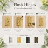 Flush Hinges for Cabinet Doors, Cupboards & Toy Boxes – Silver, Gold, Black or Antique Bronze Furniture Hinges – Various Sizes