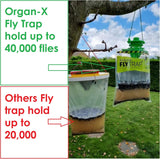 Organ-X Green Top Fly Trap – Outdoor Double Fly Catcher with Bait – Disposable Hanging Fly Trap for Gardens, Farms & Waste Areas