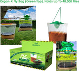 Organ-X Green Top Fly Trap – Outdoor Double Fly Catcher with Bait – Disposable Hanging Fly Trap for Gardens, Farms & Waste Areas