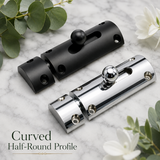 Half Round Slide Bolt – 3" (75mm) Curved Door Bolt Latch – Polished Chrome or Matt Black – Bathroom, Toilet & Door Lock