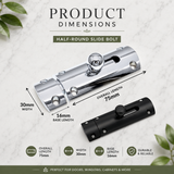 Half Round Slide Bolt – 3" (75mm) Curved Door Bolt Latch – Polished Chrome or Matt Black – Bathroom, Toilet & Door Lock