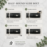 Half Round Slide Bolt – 3" (75mm) Curved Door Bolt Latch – Polished Chrome or Matt Black – Bathroom, Toilet & Door Lock