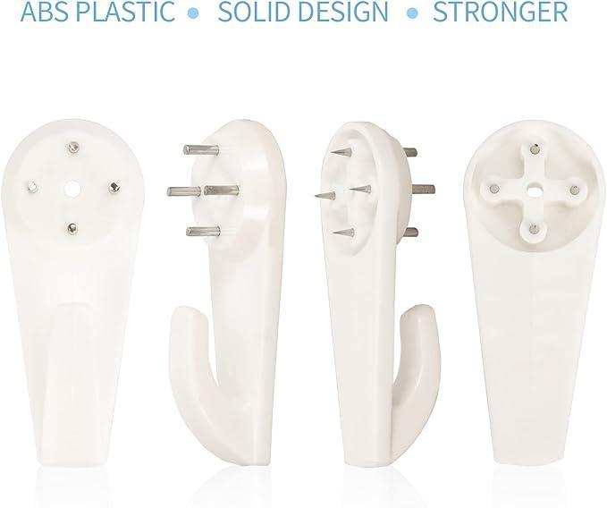 10 x 40mm Plastic Large Hard Wall Picture Hooks - White | Frame, Mirror, Photo Hanging - Sisi UK Ltd