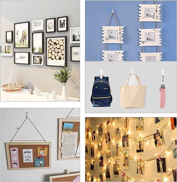 10 x 40mm Plastic Large Hard Wall Picture Hooks - White | Frame, Mirror, Photo Hanging - Sisi UK Ltd