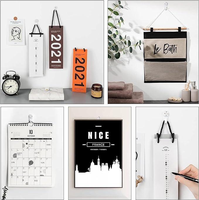 10 x 40mm Plastic Large Hard Wall Picture Hooks - White | Frame, Mirror, Photo Hanging - Sisi UK Ltd