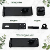 Black Hasp & Staple Security Latch – Padlockable Door, Gate & Shed Fastener – 75mm, 100mm & 150mm Sizes