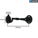 Twisted Black Rustic Cabin Hooks – Heavy-Duty Wrought Iron Door & Gate Latch – Sizes 75mm, 100mm, 150mm