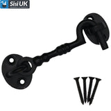 Twisted Black Rustic Cabin Hooks – Heavy-Duty Wrought Iron Door & Gate Latch – Sizes 75mm, 100mm, 150mm