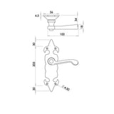 Fleur De Lys Suite Door Handle on Latchplate in Black/ latch/lock & Bathroom