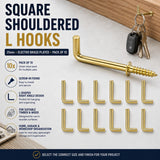 L Hook Polished Brass Steel – Heavy Duty Square Cup Hooks for Wall Hanging, Screw-In Hangers