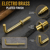 L Hook Polished Brass Steel – Heavy Duty Square Cup Hooks for Wall Hanging, Screw-In Hangers