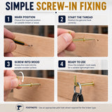 L Hook Polished Brass Steel – Heavy Duty Square Cup Hooks for Wall Hanging, Screw-In Hangers