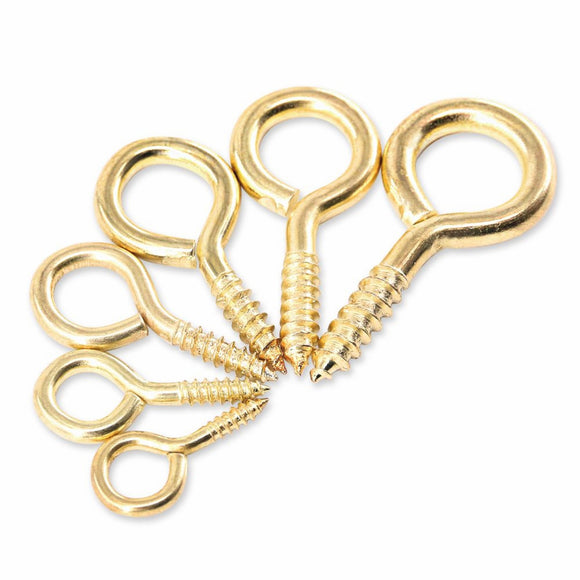 Steel Screw Eye EB Hooks – 12mm to 75mm – Brass Plated Fixings for Hanging, Craft, Wire & Light DIY Applications