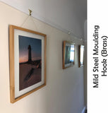 10 x Picture Rail Hooks with 3m Wire – No Drill Picture Hanging System – Chrome, Brass or Antique Bronze Finish