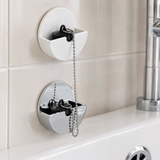 Bath & Sink Plug Tidy – White, Chrome Self Adhesive Plug Holder for Bathroom, Basin & Kitchen Sink Plug Storage