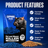 Mouse & Rat Killer Rodent Control Poison Bait Blue Grain Single Feed Killer BRODIFACOUM 0.0025% - THE MAXIMUM LEGAL STRENGTH
