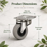 4 x Heavy Duty 50mm Rubber Swivel Castor Wheels – Trolley Furniture Caster Wheels for Cabinets, Workbenches & DIY