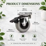 4 x Heavy Duty 50mm Rubber Swivel Castor Wheels with Brakes – Trolley Furniture Caster Wheels for Cabinets, Workbenches & DIY