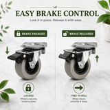 4 x Heavy Duty 50mm Rubber Swivel Castor Wheels with Brakes – Trolley Furniture Caster Wheels for Cabinets, Workbenches & DIY