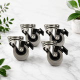 4 x Heavy Duty 50mm Rubber Swivel Castor Wheels with Brakes – Trolley Furniture Caster Wheels for Cabinets, Workbenches & DIY