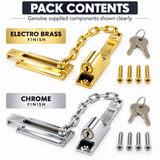Locking Door Chain – Chrome or Electro Brass – Security Door Chain with Slide Lock for Wooden Internal & External Doors