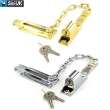 Locking Door Chain – Chrome or Electro Brass – Security Door Chain with Slide Lock for Wooden Internal & External Doors