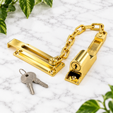 Locking Door Chain – Chrome or Electro Brass – Security Door Chain with Slide Lock for Wooden Internal & External Doors