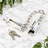 Locking Door Chain – Chrome or Electro Brass – Security Door Chain with Slide Lock for Wooden Internal & External Doors