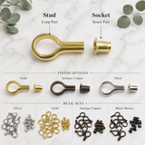 Banjo Shelf Supports Studs & Sockets 6mm – Brass, Nickel, Bronze