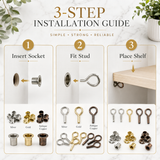 Banjo Shelf Supports Studs & Sockets 6mm – Brass, Nickel, Bronze