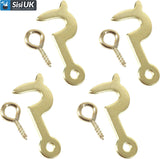 Side Hook & Eye Screw 25mm, 30mm – Electro Brass Plated Self-Tapping Fastener Clasp Hooks for Picture Frames, Mirrors & Jewellery Boxes