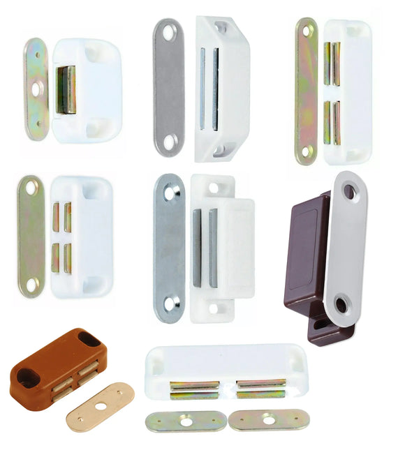 Magnetic Catch – Cabinet & Cupboard Door Latch with Strike Plate – White or Brown – Strong Hold for Kitchen, Wardrobe & Drawer