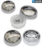 Screw Cover & Base Caps – Polished Chrome & White Finish – Decorative Screw Caps for Mirrors, Cabinets & Furniture – 10mm Metal Covers with Base Washers