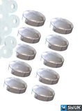 Screw Cover & Base Caps – Polished Chrome & White Finish – Decorative Screw Caps for Mirrors, Cabinets & Furniture – 10mm Metal Covers with Base Washers