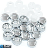 Screw Cover & Base Caps – Polished Chrome & White Finish – Decorative Screw Caps for Mirrors, Cabinets & Furniture – 10mm Metal Covers with Base Washers