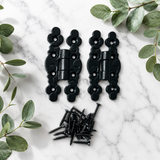 Black Fleur De Lys Hinges – Wrought Cast Iron Tudor Snake Style Door & Cupboard Decorative Hinges