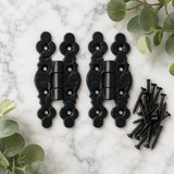 Black Fleur De Lys Hinges – Wrought Cast Iron Tudor Snake Style Door & Cupboard Decorative Hinges