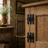 Black Fleur De Lys Hinges – Wrought Cast Iron Tudor Snake Style Door & Cupboard Decorative Hinges