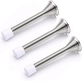 Spring Door Stop Set – Silver or Brass Finish | 75mm Heavy Duty Metal Spring Stops with Base Plate & Anti-Slip Rubber Tip