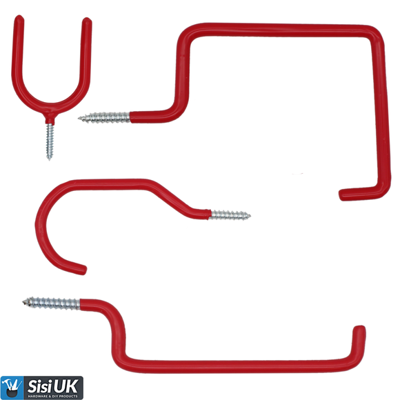 Storage Red All Purpose Hooks – Heavy Duty Red Plastic Coated Steel Hooks for Garage, Shed, Tools & Home Storage