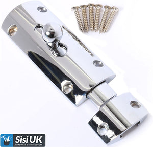 Slide Bolt – Polished Chrome & Matt Black – 3" (75mm) Modern Curved Tower Bolt – Bathroom, Toilet & Door Lock Latch
